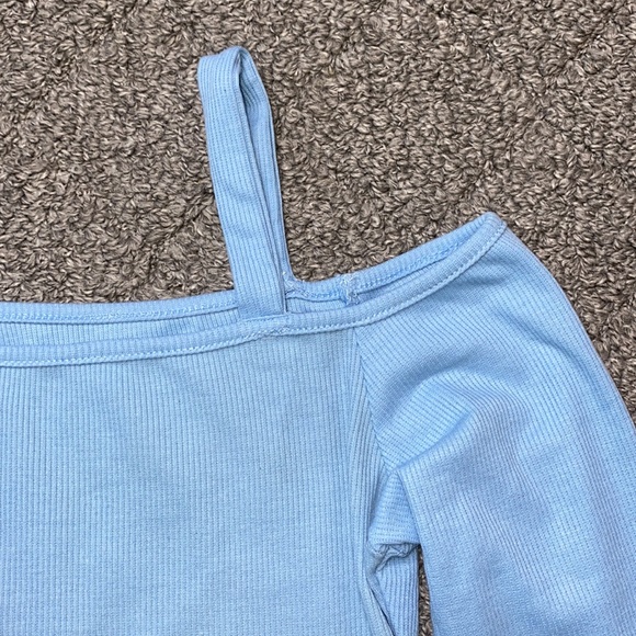 SHEIN Asymmetrical Neck Rib-Knit Baby Blue Top - Picture 6 of 8